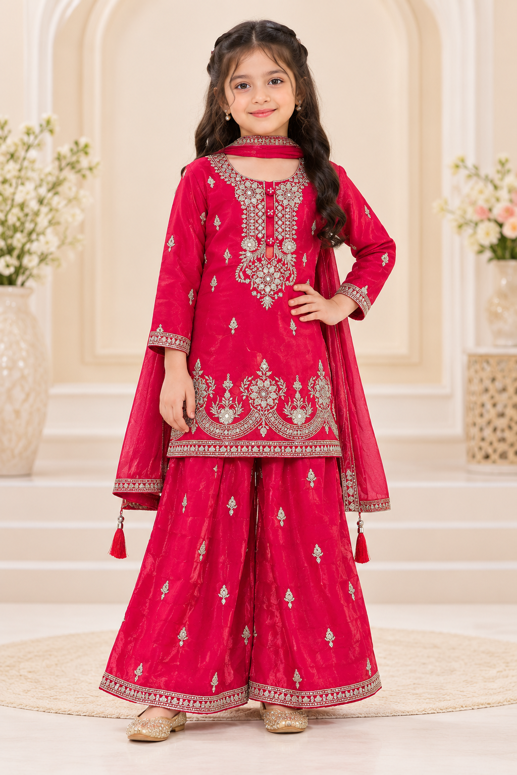 Embroidered Kurta Palazzo Set with Dupatta