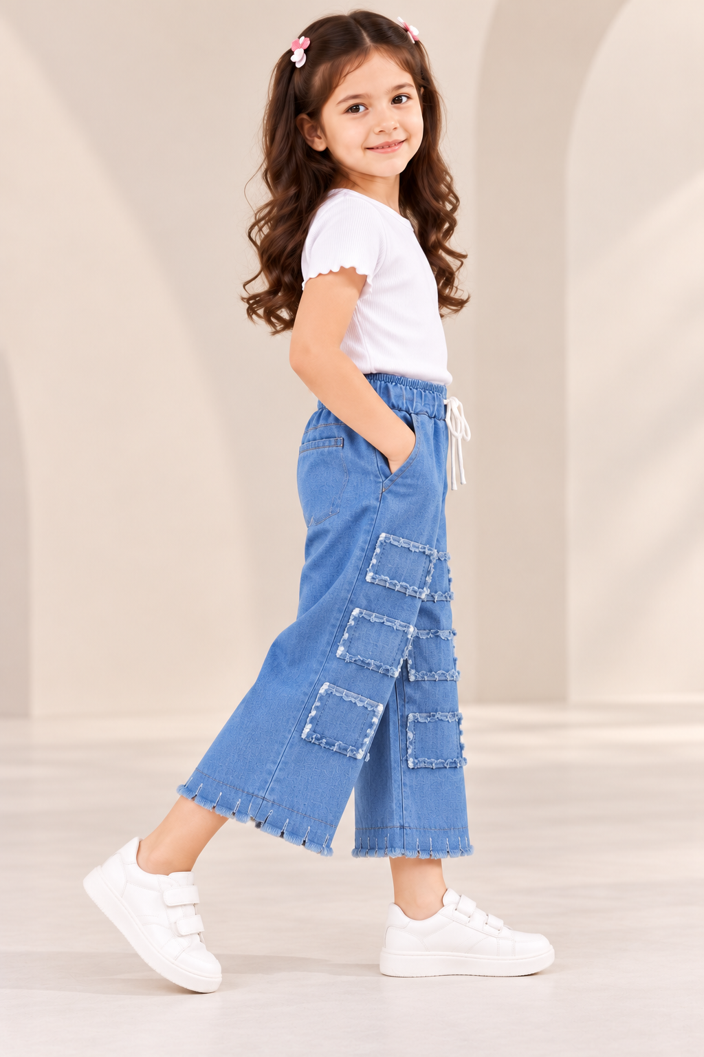Blue Denim Frayed Patchwork Jeans
