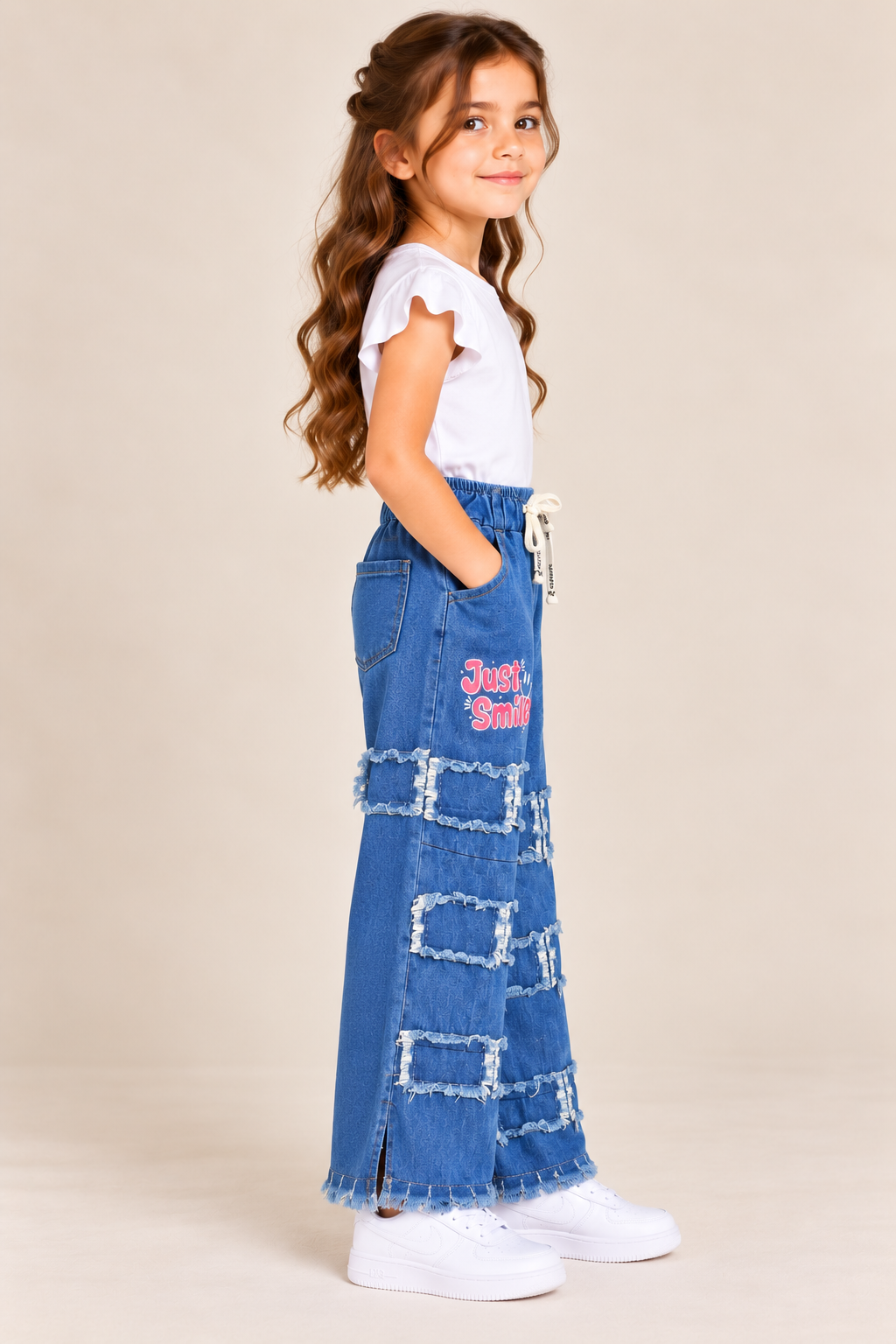Blue Denim Wide-Leg Jeans