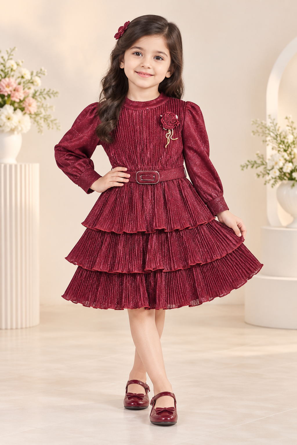 Shimmer Pleated Frill Frock