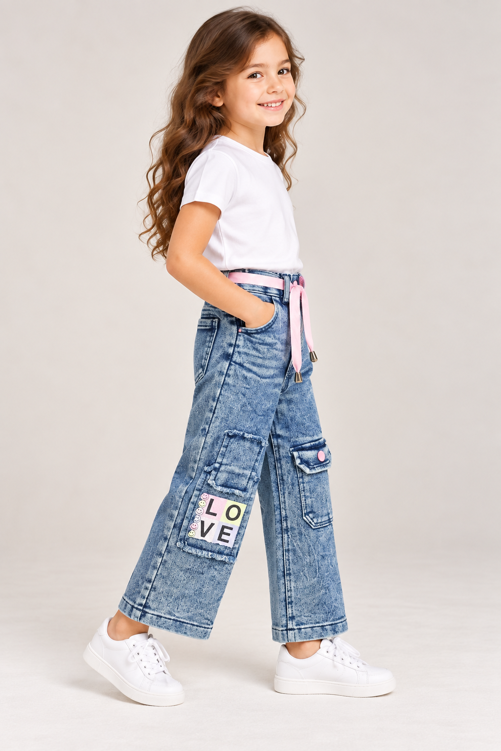 Washed Blue Denim Cargo Pant