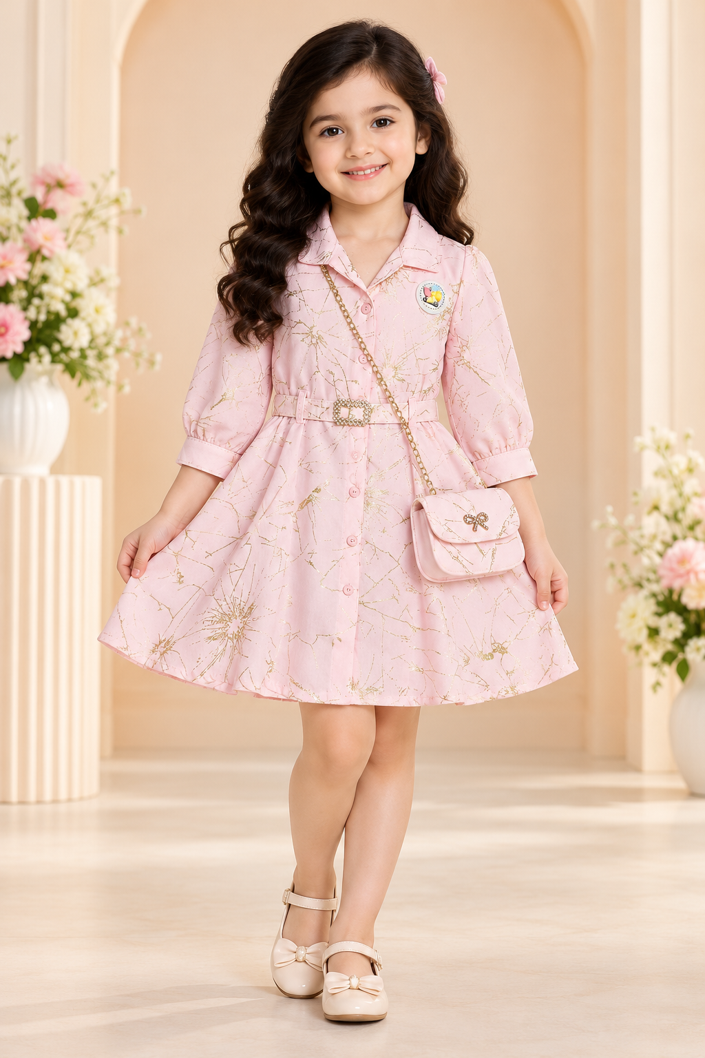 Shirt Dress with Sling Bag