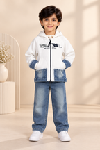 Denim patch hoodie