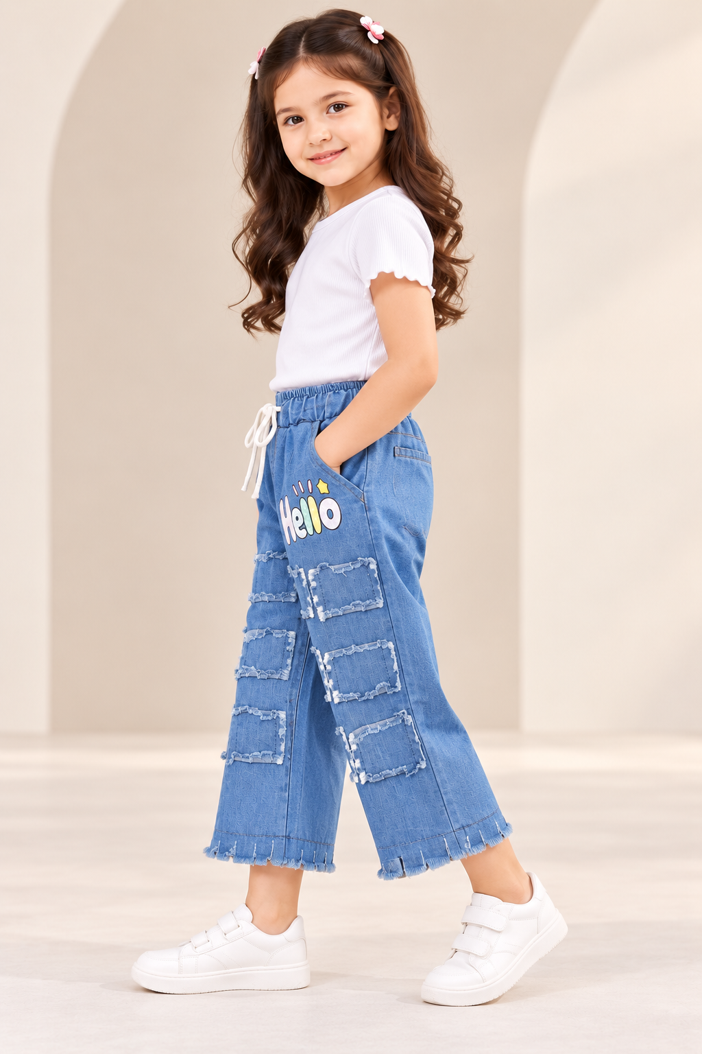 Blue Denim Frayed Patchwork Jeans