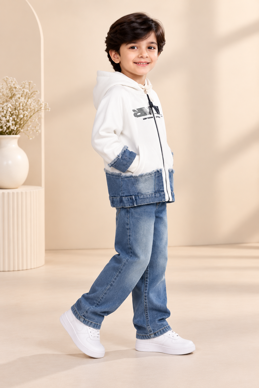 Denim patch hoodie