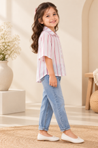 Striped Button-Down Top – White & Pink
