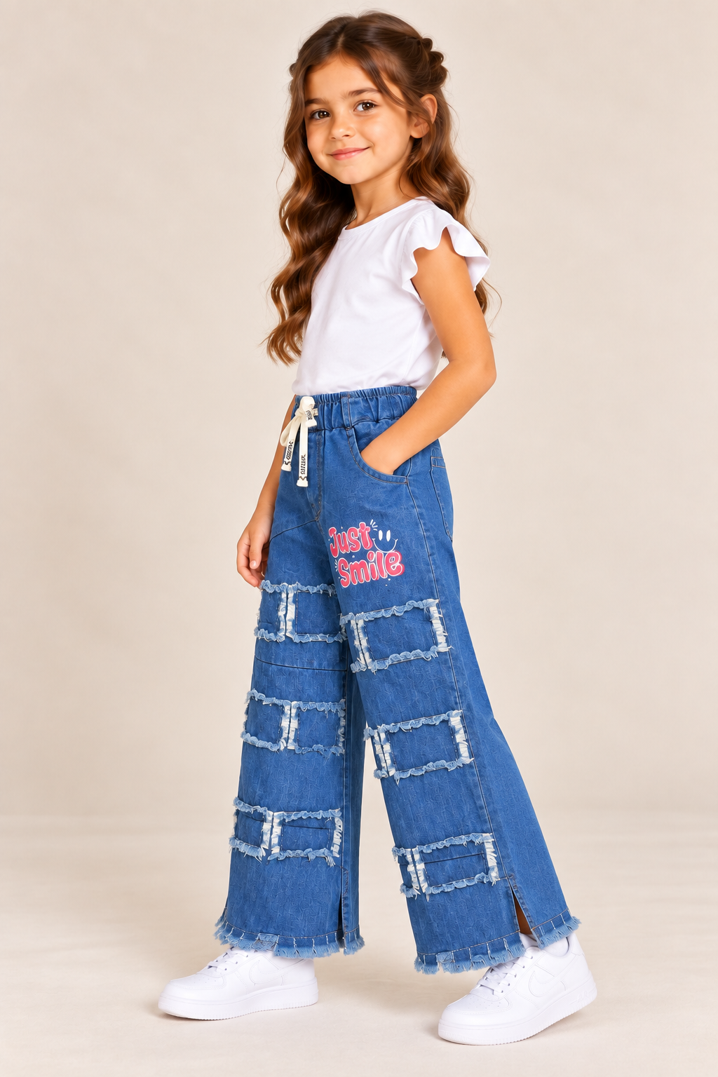 Blue Denim Wide-Leg Jeans