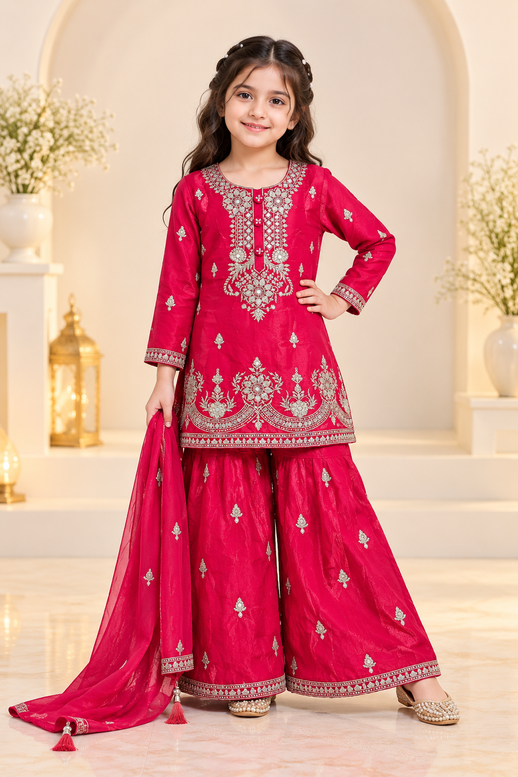 Embroidered Kurta Palazzo Set with Dupatta