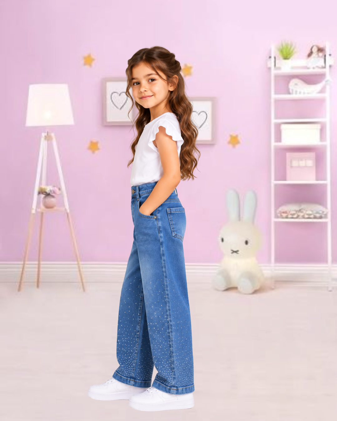 Embellished Wide-Leg Jeans Blue