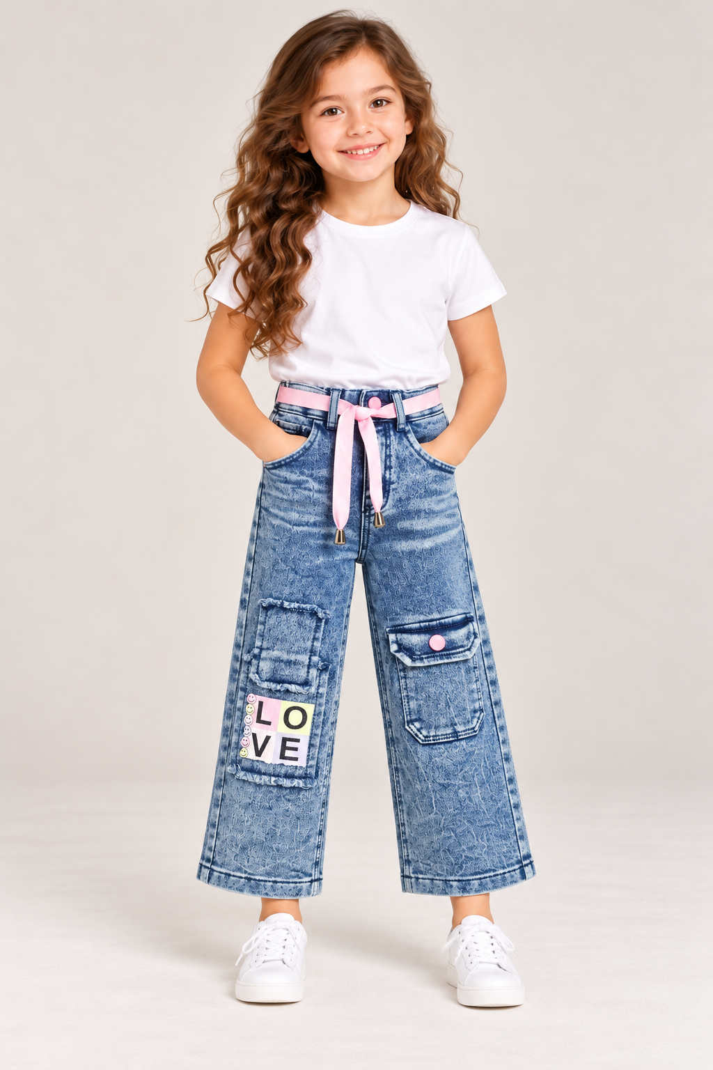 Washed Blue Denim Cargo Pant