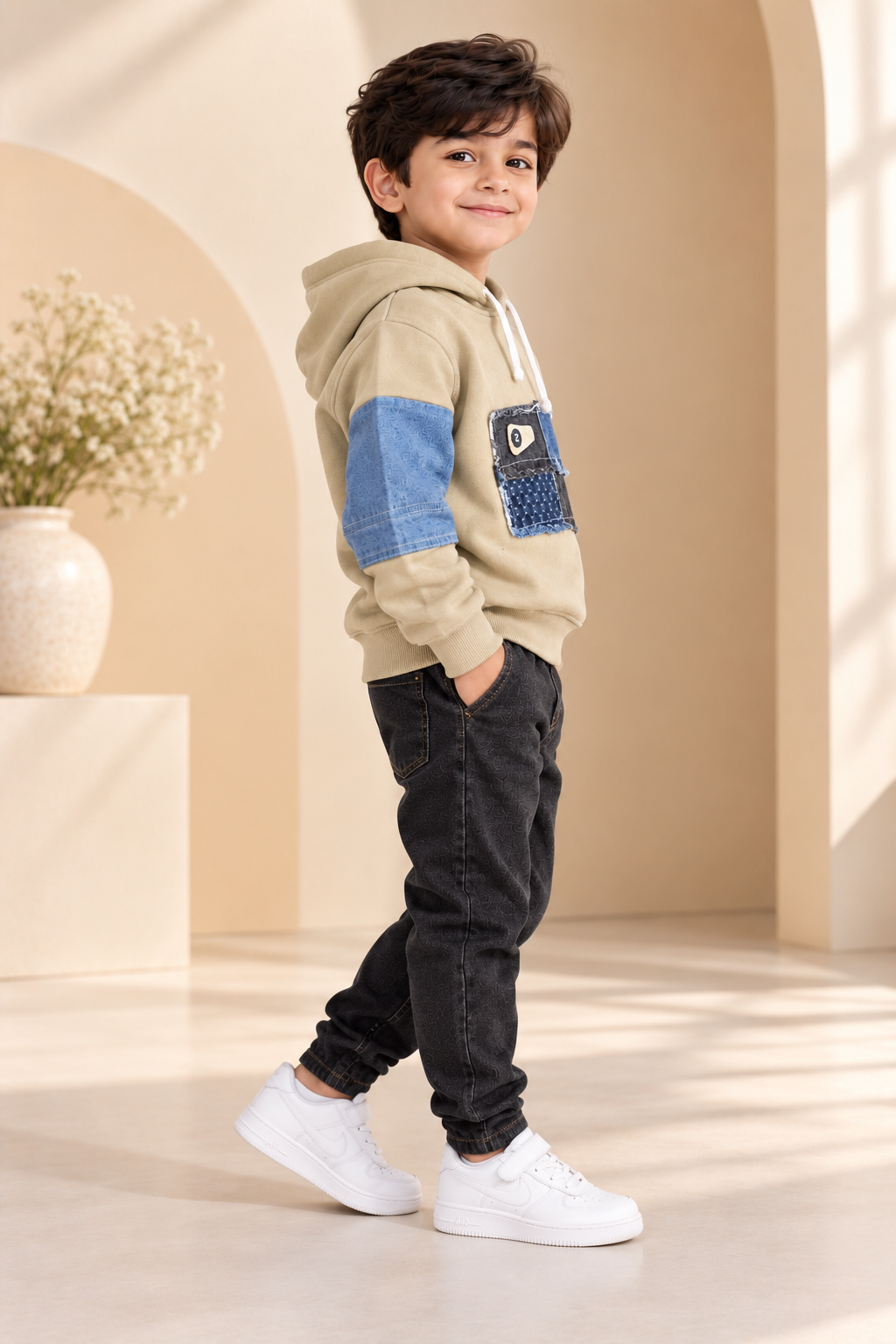 Hoodie with Denim Patch