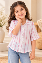 Striped Button-Down Top – White & Pink