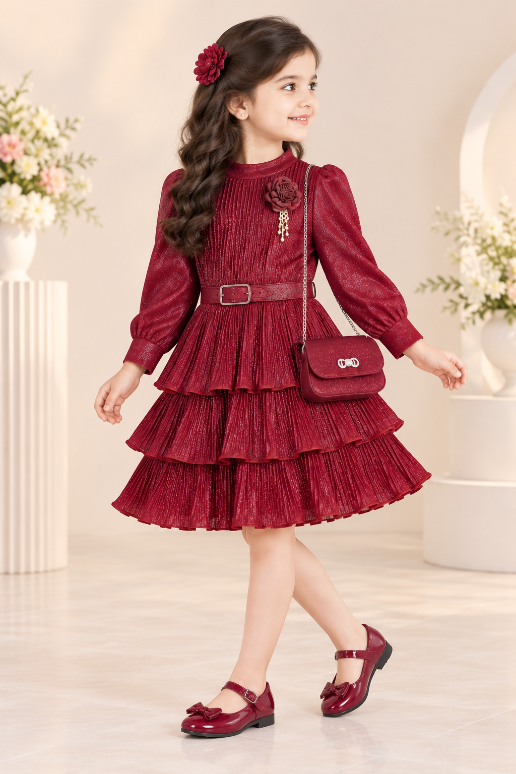 Shimmer Pleated Frill Frock