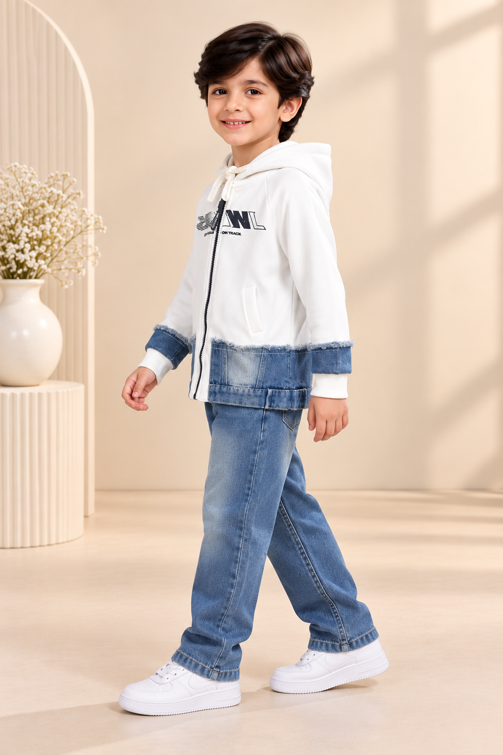 Denim patch hoodie