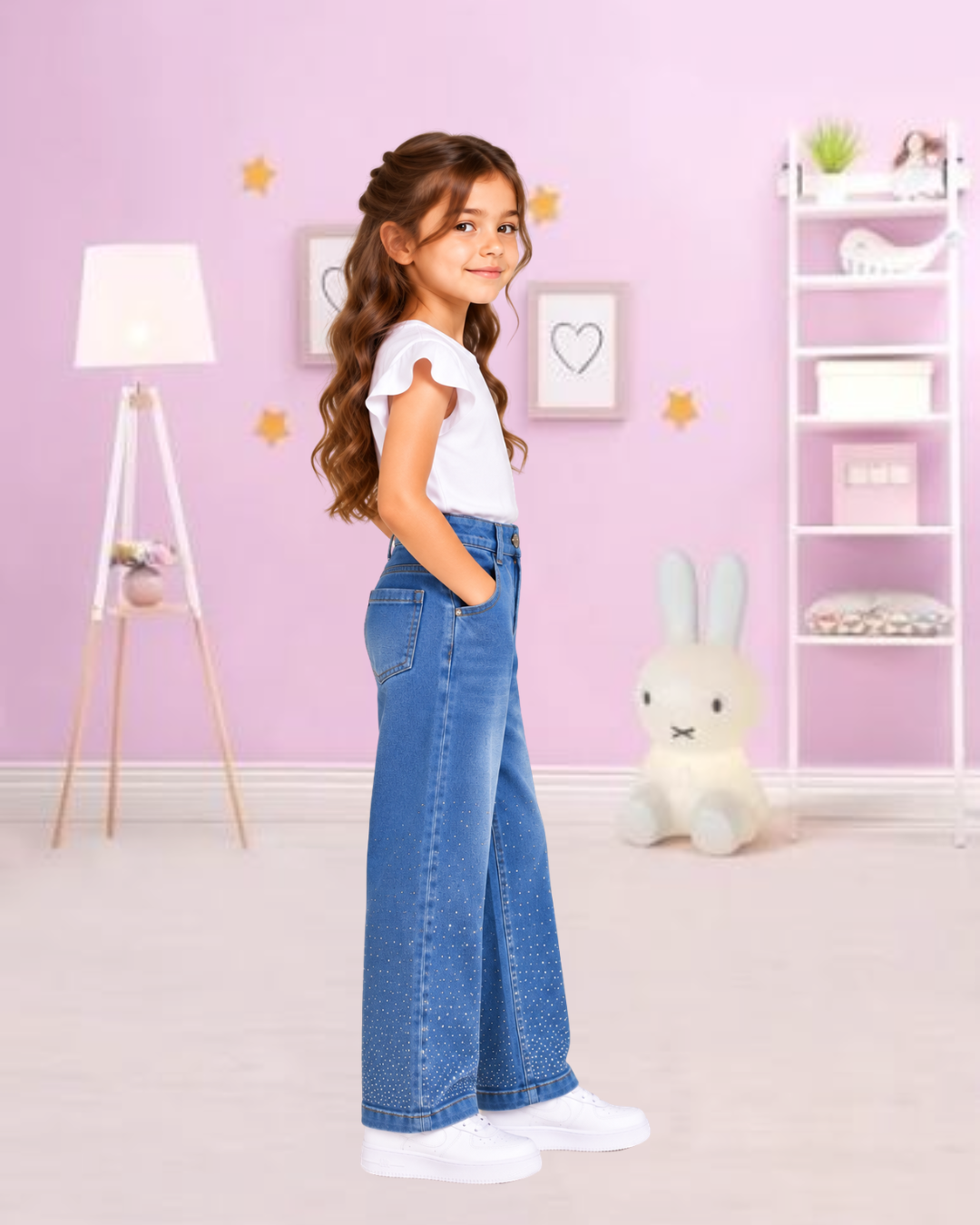 Embellished Wide-Leg Jeans Blue