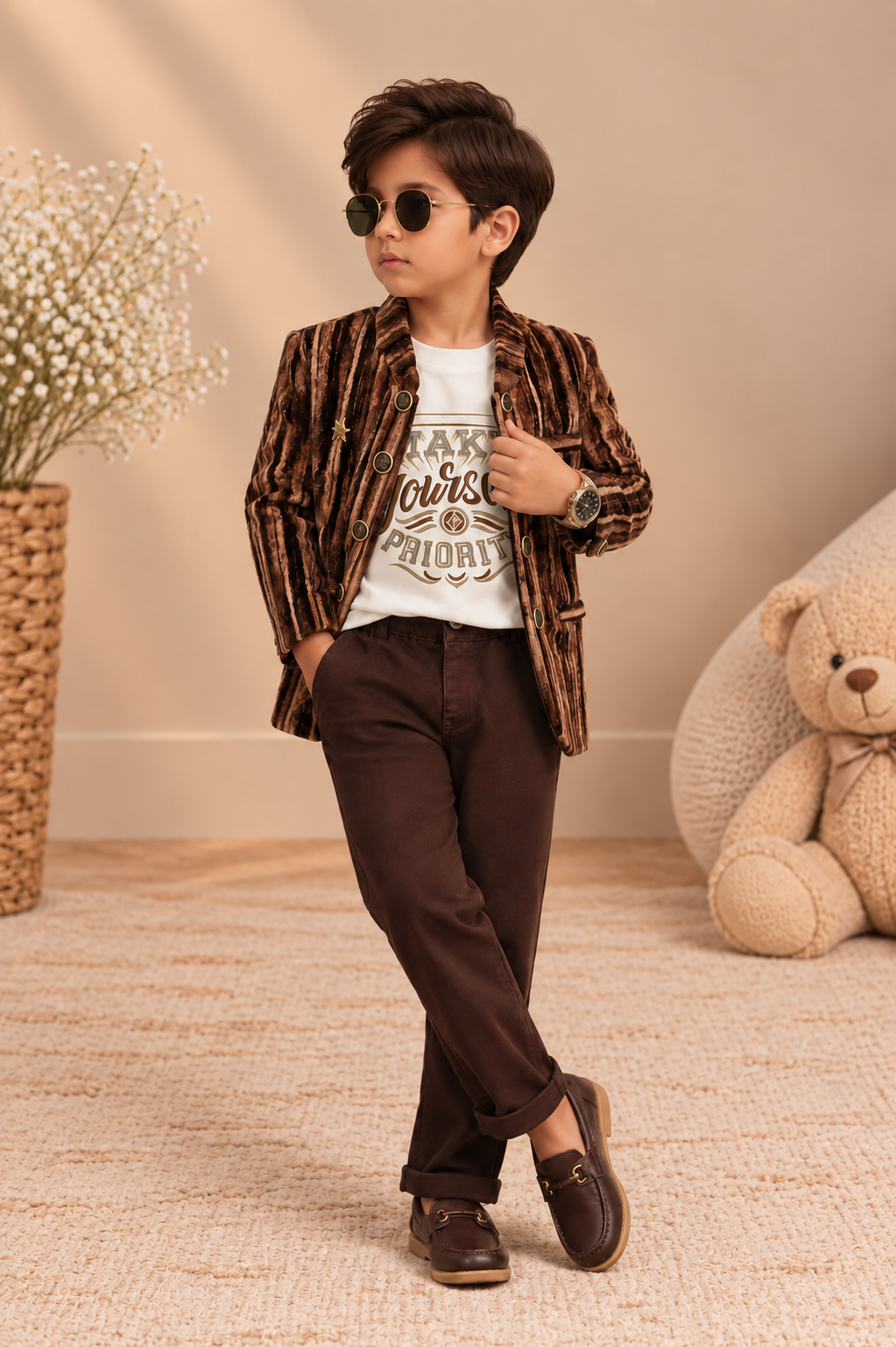 Brown and black striped Jacket Suit