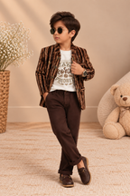 Brown and black striped Jacket Suit
