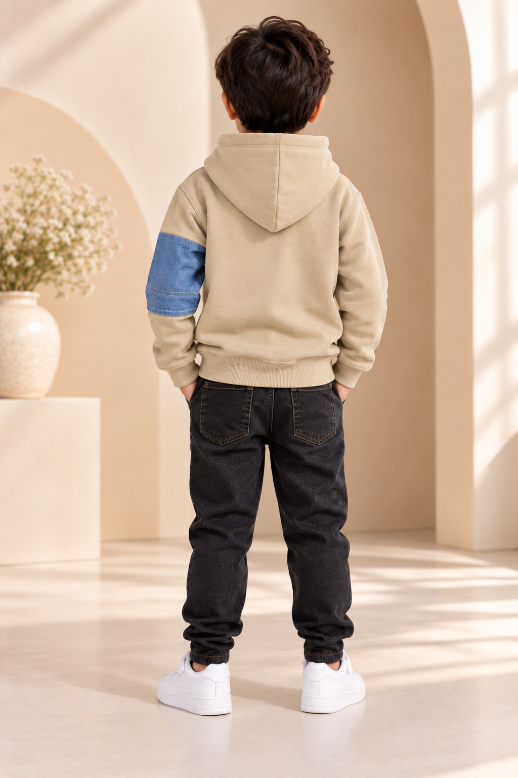 Hoodie with Denim Patch
