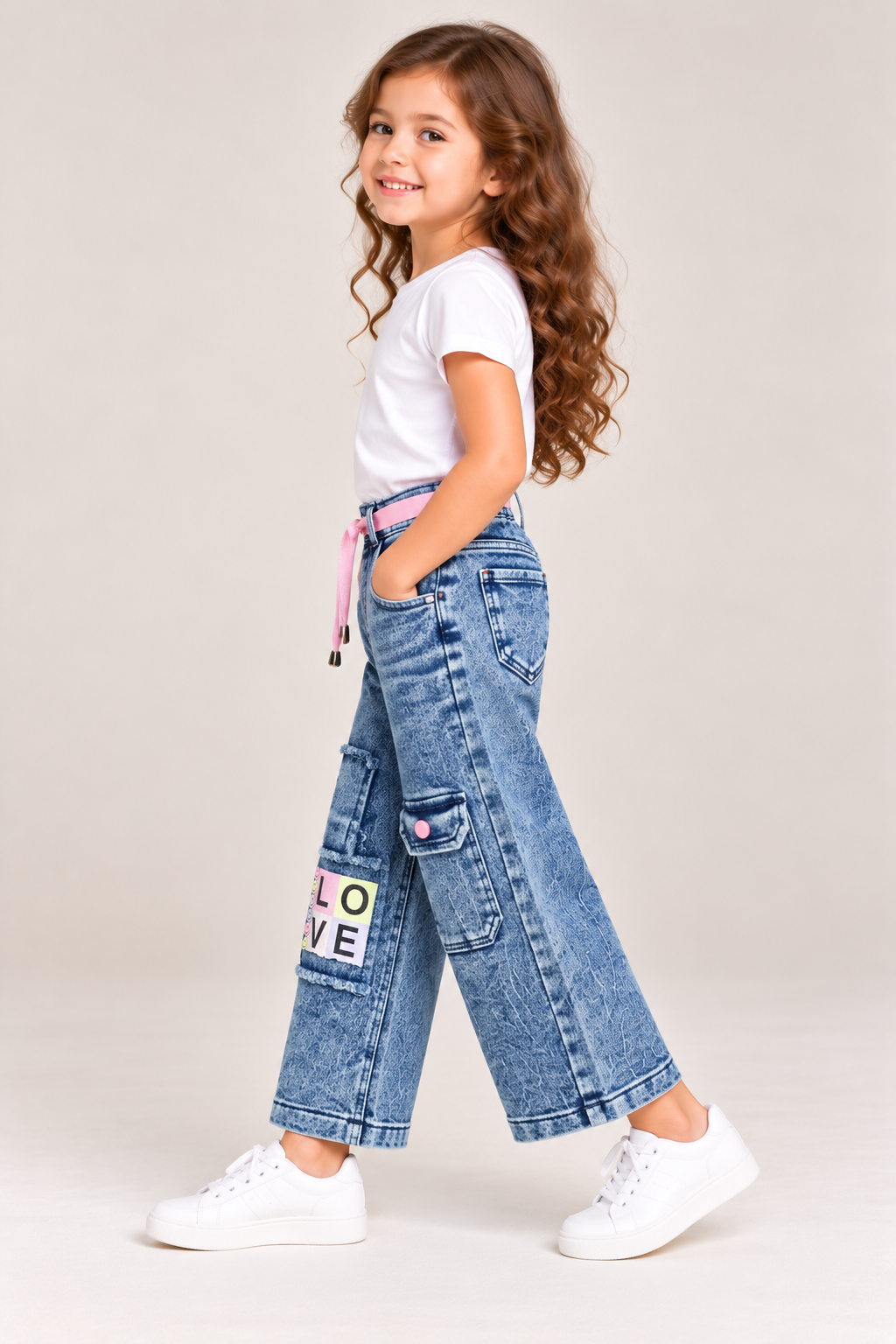 Washed Blue Denim Cargo Pant