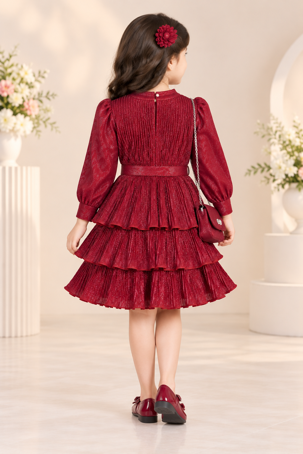 Shimmer Pleated Frill Frock