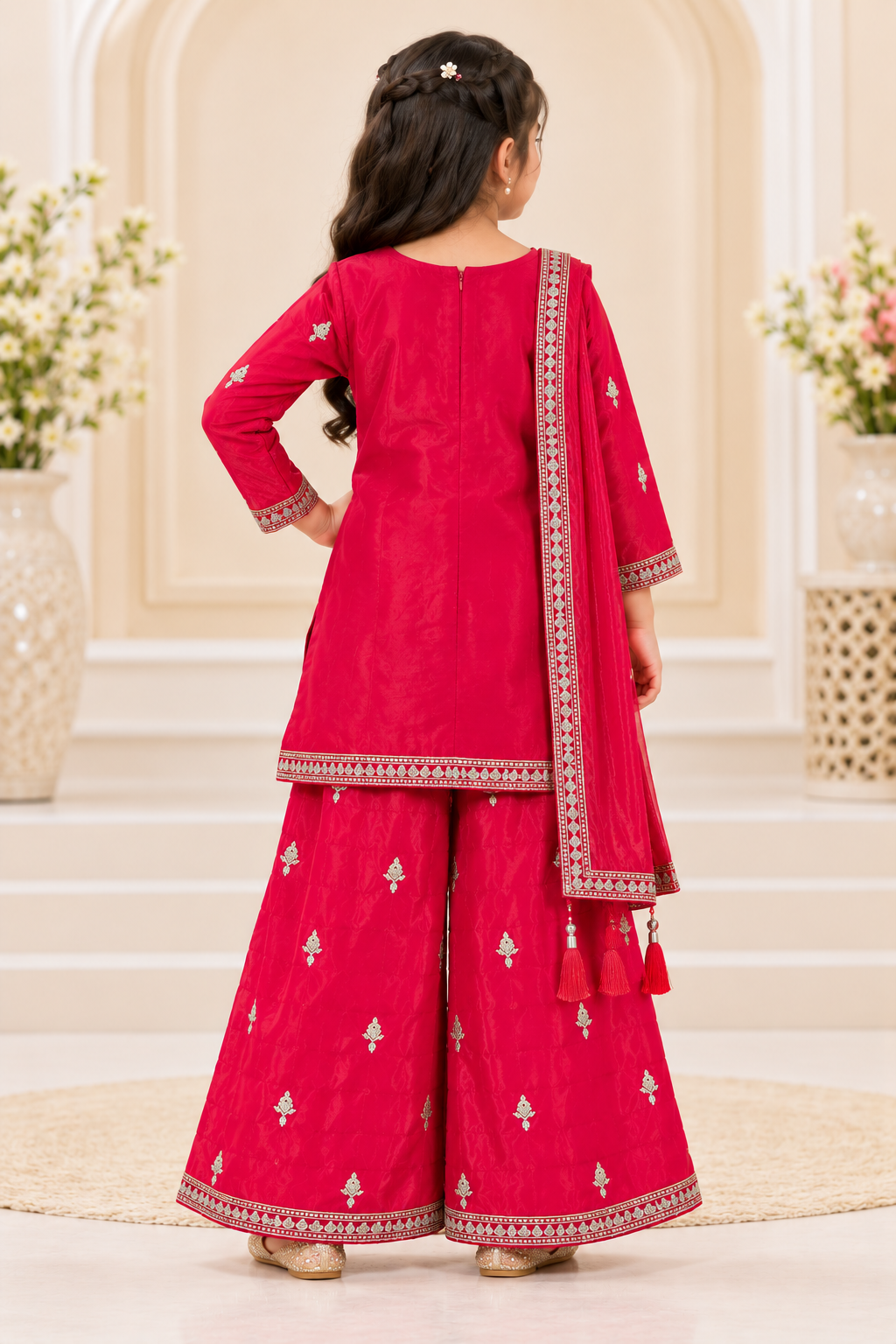 Embroidered Kurta Palazzo Set with Dupatta