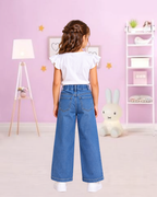 Embellished Wide-Leg Jeans Blue