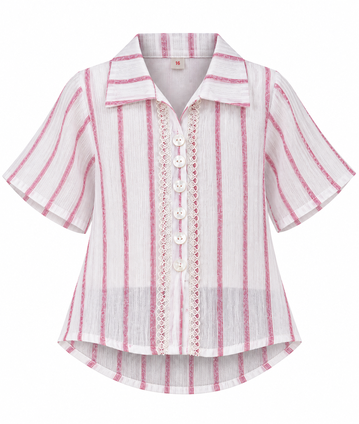 Striped Button-Down Top – White & Pink
