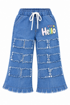 Blue Denim Frayed Patchwork Jeans