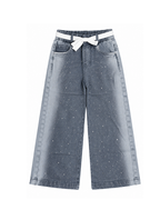 Wide-Leg Denim Washed Grey Blue Pant