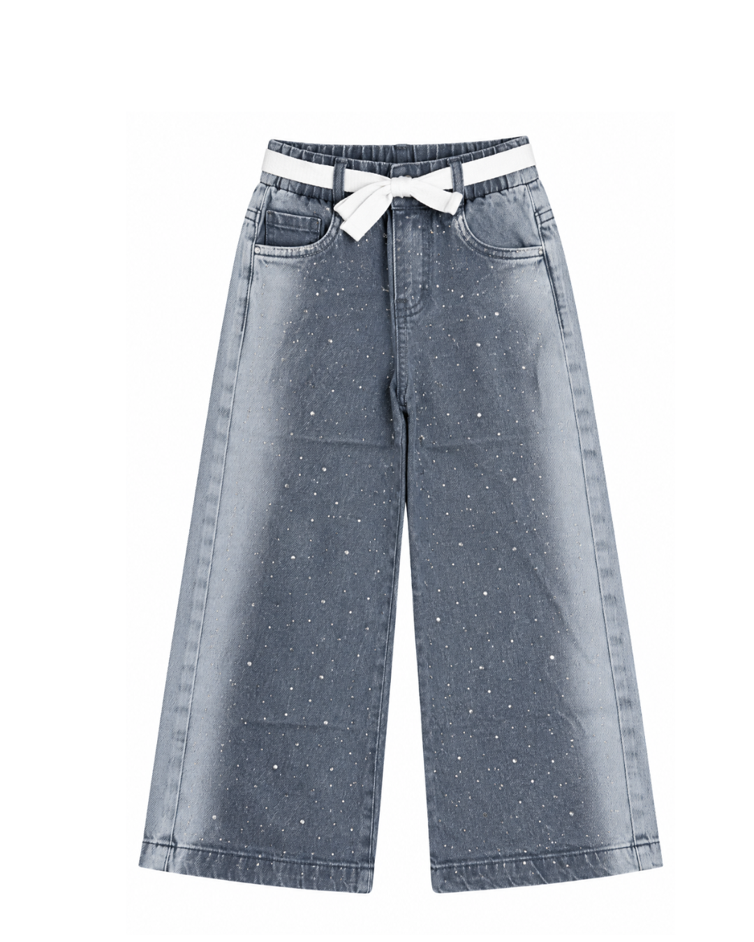 Wide-Leg Denim Washed Grey Blue Pant