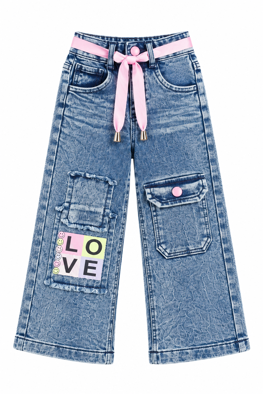 Washed Blue Denim Cargo Pant