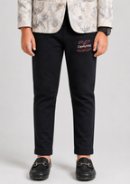 Beige Printed Blazer with Black Trousers