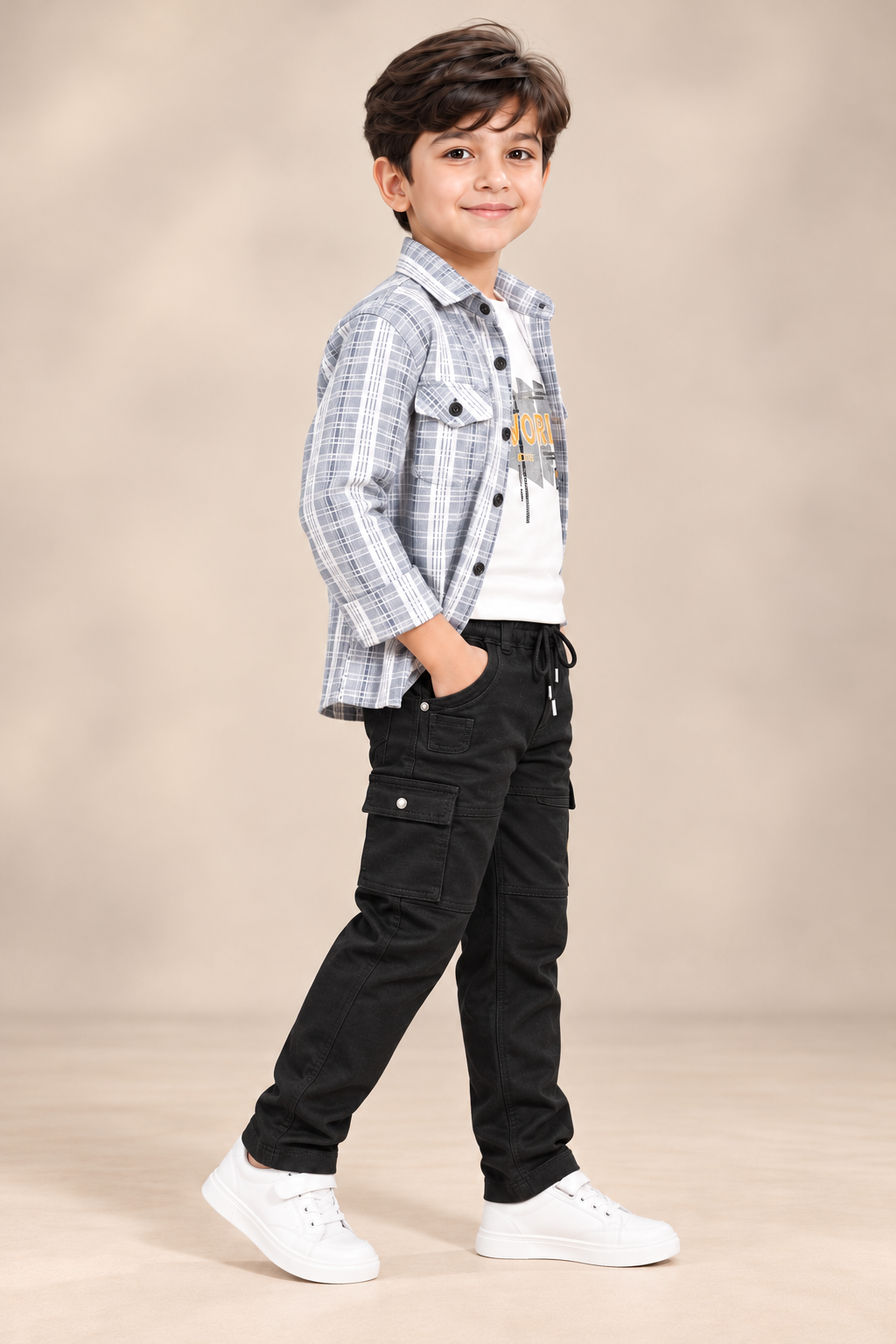 Checkered Shirt & Cargo Pant Set