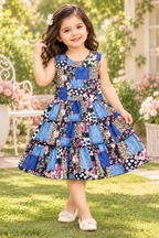 Printed Dress with Denim Jacket Set