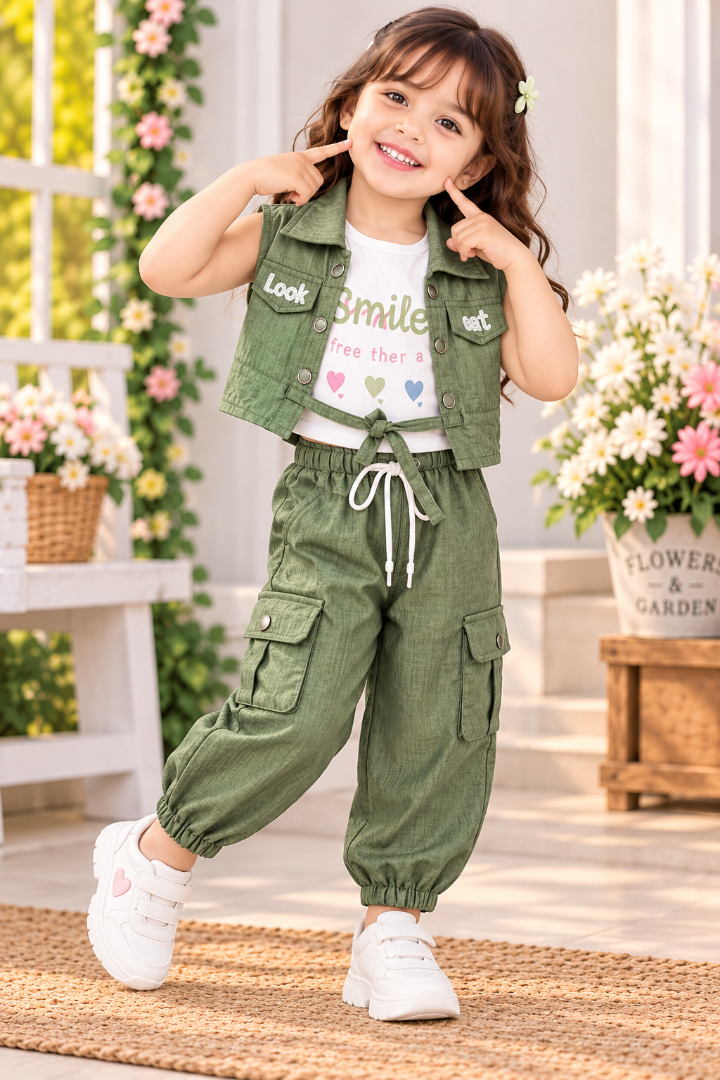 Girls Jacket, Top & Cargo Pants Set