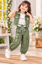 Girls Jacket, Top & Cargo Pants Set