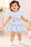 Girls Light Blue Owl Print Frock