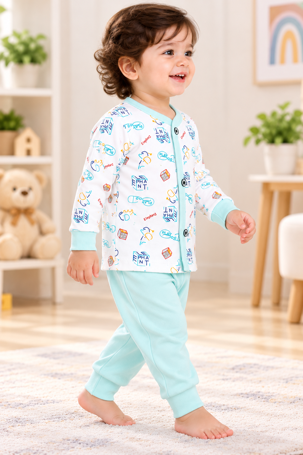 Baby Elephant Print Full-Sleeve Top  Jogger Set