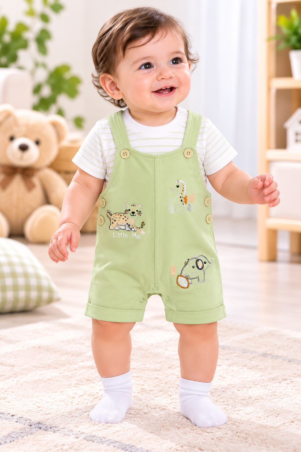 Baby Unisex Animal Print T-Shirt & Dungaree Shorts Set
