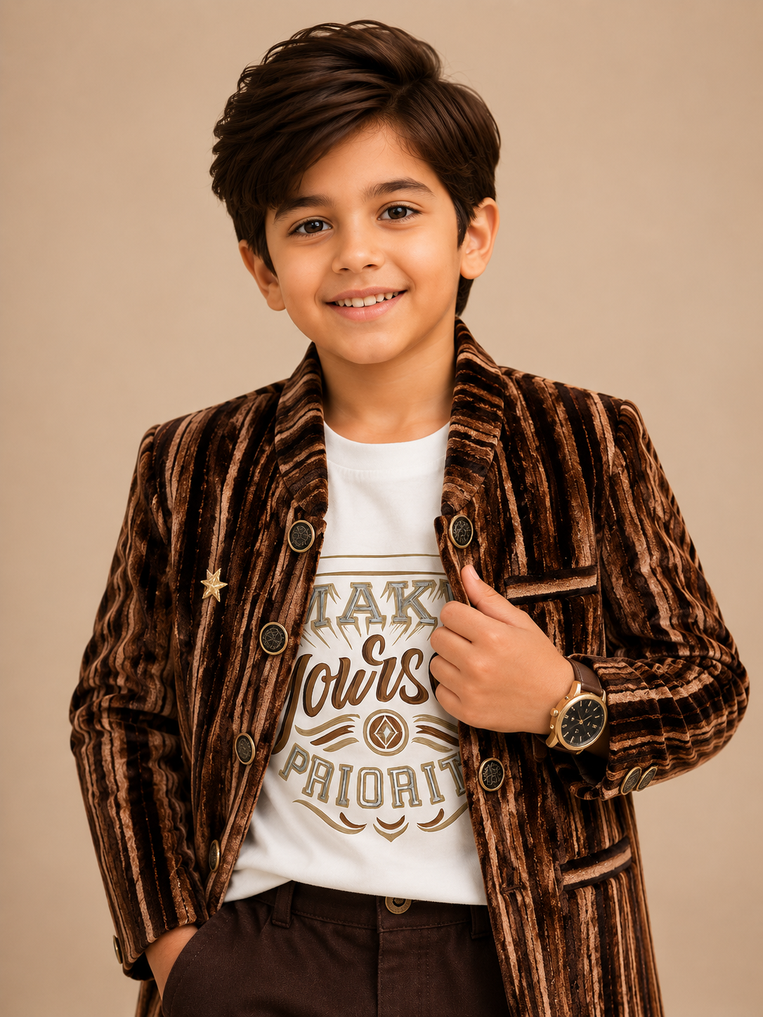 Brown and black striped Jacket Suit