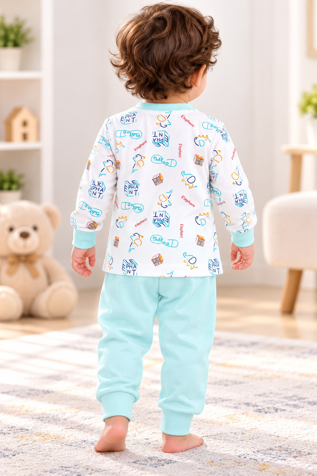 Baby Elephant Print Full-Sleeve Top  Jogger Set