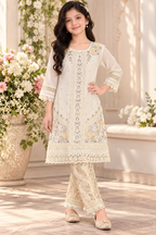 White Embroidered Kurta & Printed Pants Set