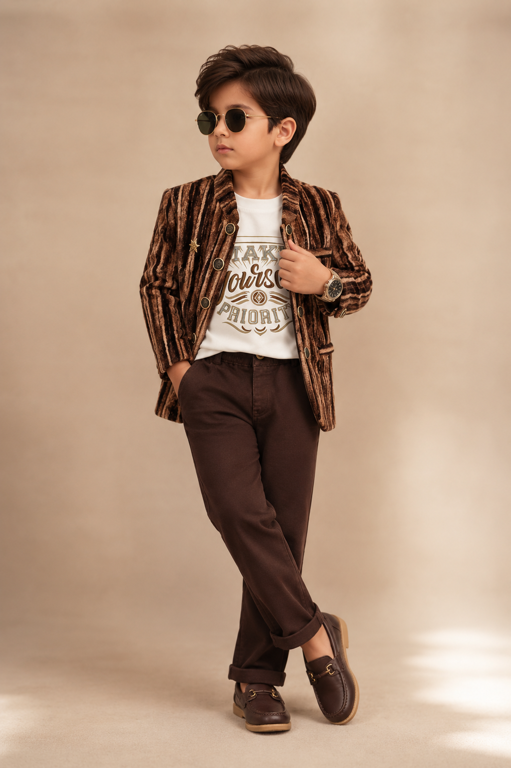 Brown and black striped Jacket Suit