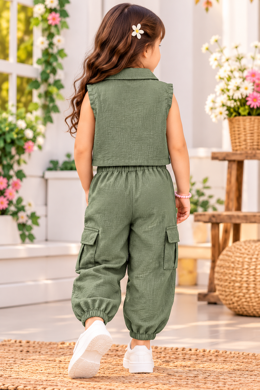Girls Jacket, Top & Cargo Pants Set