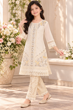 White Embroidered Kurta & Printed Pants Set