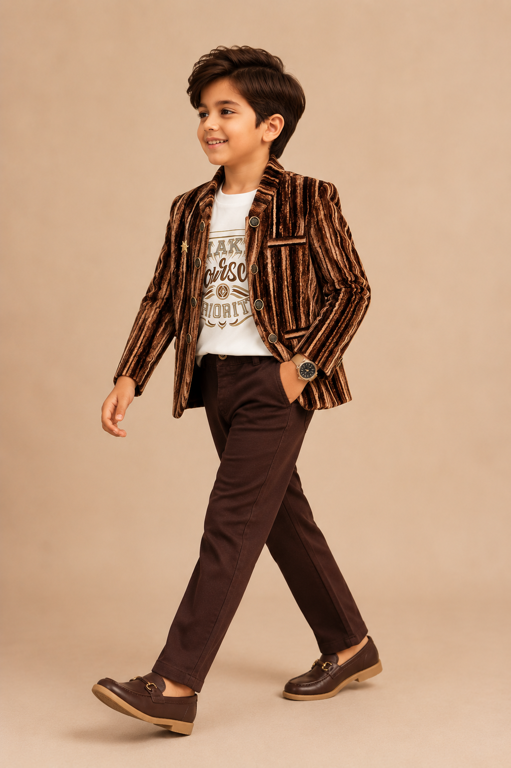 Brown and black striped Jacket Suit