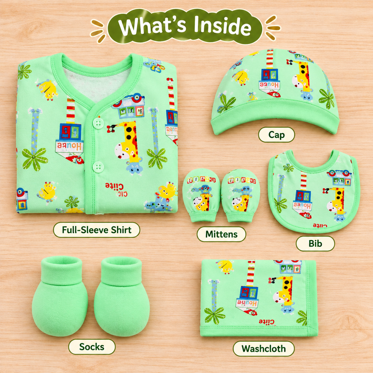 Baby Unisex Giraffe Print 8 Piece Gift Set