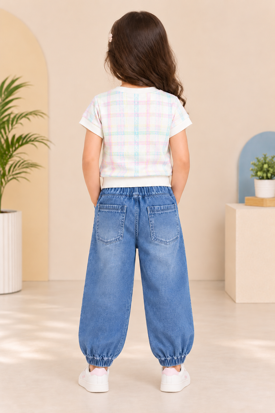 T-Shirt & Blue Denim Jogger Pants Set