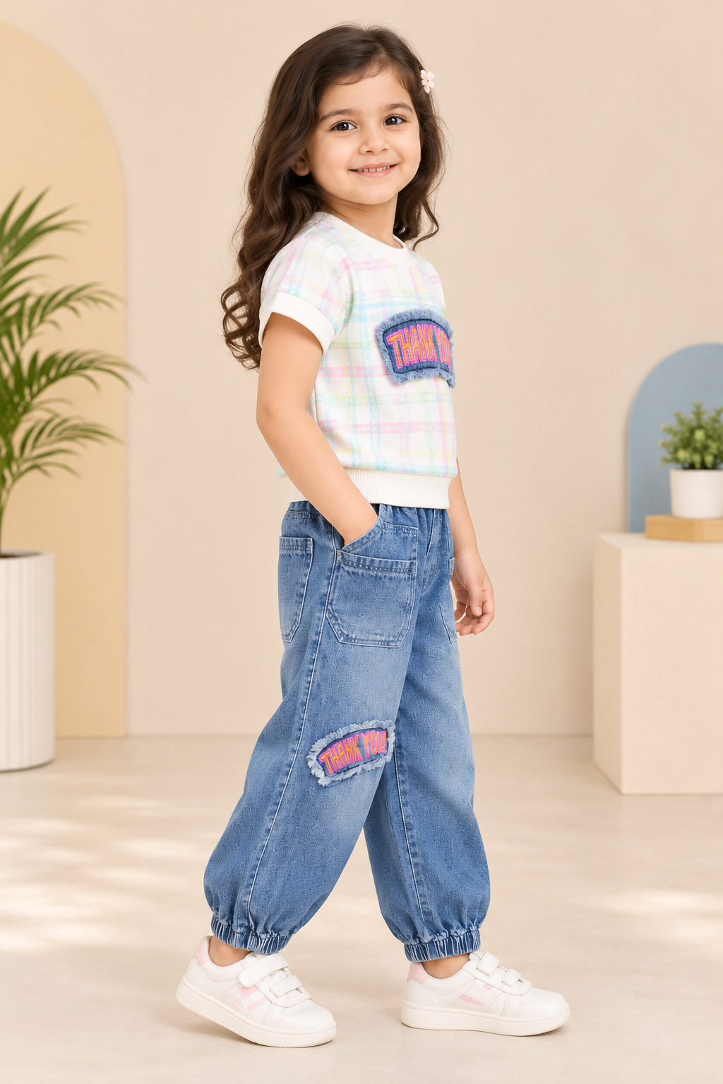 T-Shirt & Blue Denim Jogger Pants Set