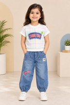 T-Shirt & Blue Denim Jogger Pants Set